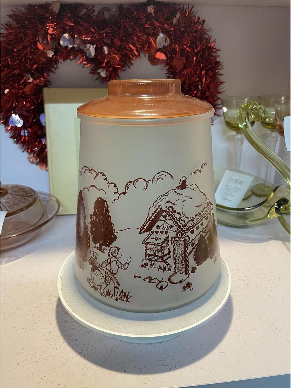Vintage Bartlett Collins Pokee Hansel Gretel Cookie Jar Frosted Glass